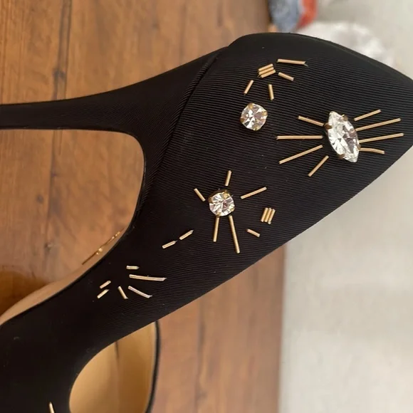 Charlotte Olympia Black Beaded/Diamond Pumps with gold.  Never worn. - Picture 7 of 7